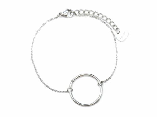 Bracelet-Fine-Chaine-avec-Charm-Cercle-Contour-Acier-Argente