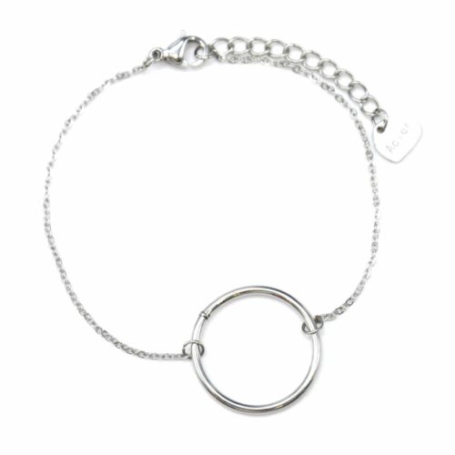 Bracelet-Fine-Chaine-avec-Charm-Cercle-Contour-Acier-Argente