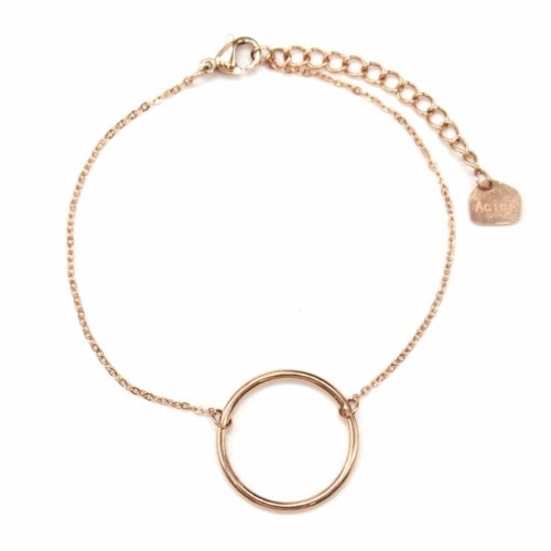 Bracelet-Fine-Chaine-avec-Charm-Cercle-Contour-Acier-Or-Rose