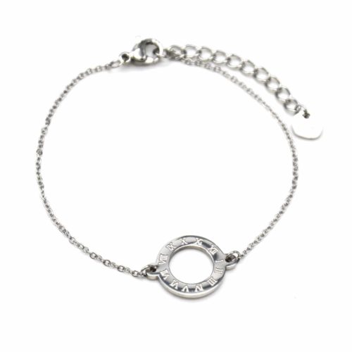 Bracelet-Fine-Chaine-avec-Charm-Cercle-Contour-Acier-Argente-et-Chiffres-Romains