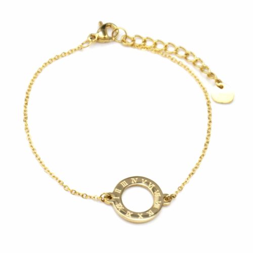Bracelet-Fine-Chaine-avec-Charm-Cercle-Contour-Acier-Dore-et-Chiffres-Romains