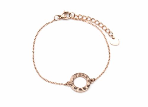 Bracelet-Fine-Chaine-avec-Charm-Cercle-Contour-Acier-Or-Rose-et-Chiffres-Romains