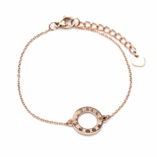 Bracelet-Fine-Chaine-avec-Charm-Cercle-Contour-Acier-Or-Rose-et-Chiffres-Romains