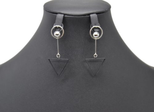 Boucles-dOreilles-Pendantes-Cercle-et-Boule-Metal-Argente-avec-Triangle-Ouvert-Noir