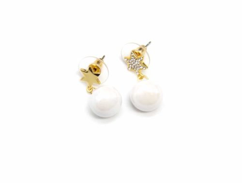 Boucles-dOreilles-Pendantes-Etoile-Strass-et-Metal-Dore-avec-Perle-Nacree-Blanc