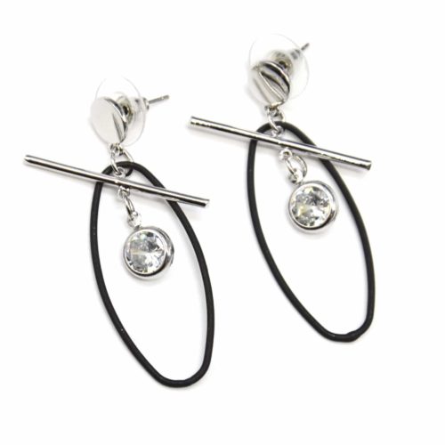 Boucles-dOreilles-Pendantes-Cercle-et-Barre-Metal-Argente-avec-Ovale-Ouvert-Noir-et-Pierre-Zirconium