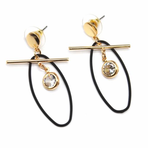 Boucles-dOreilles-Pendantes-Cercle-et-Barre-Metal-Dore-avec-Ovale-Ouvert-Noir-et-Pierre-Zirconium