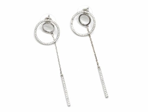 Boucles-dOreilles-Traversantes-2-en-1-Double-Cercles-et-Chaine-avec-Barre-Strass-Zirconium-Argente