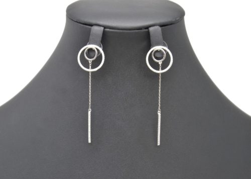 Boucles-dOreilles-Traversantes-2-en-1-Double-Cercles-et-Chaine-avec-Barre-Strass-Zirconium-Argente