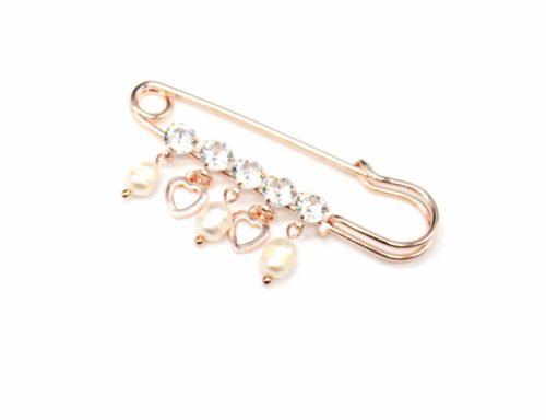 Broche-Epingle-Pierres-avec-Multi-Charms-Coeurs-Metal-Or-Rose-et-Perles