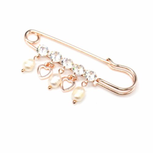 Broche-Epingle-Pierres-avec-Multi-Charms-Coeurs-Metal-Or-Rose-et-Perles