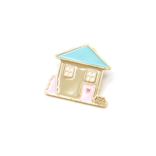 Mini-Broche-Pins-Maison-Multicolore-et-Metal-Dore