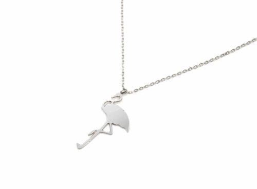 Collier-Fine-Chaine-Pendentif-Flamant-Rose-Acier-Argente