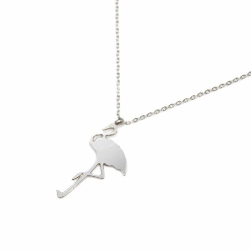 Collier-Fine-Chaine-Pendentif-Flamant-Rose-Acier-Argente