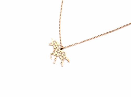 Collier-Fine-Chaine-Pendentif-Licorne-Ajouree-Acier-Or-Rose