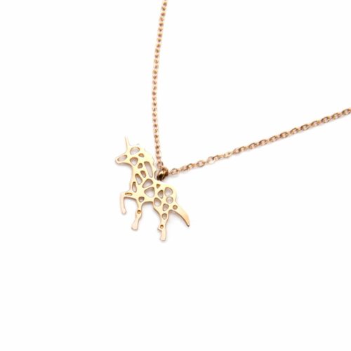 Collier-Fine-Chaine-Pendentif-Licorne-Ajouree-Acier-Or-Rose