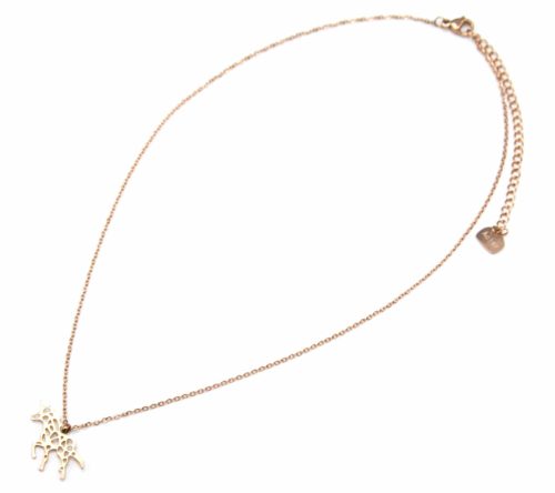 Collier-Fine-Chaine-Pendentif-Licorne-Ajouree-Acier-Or-Rose