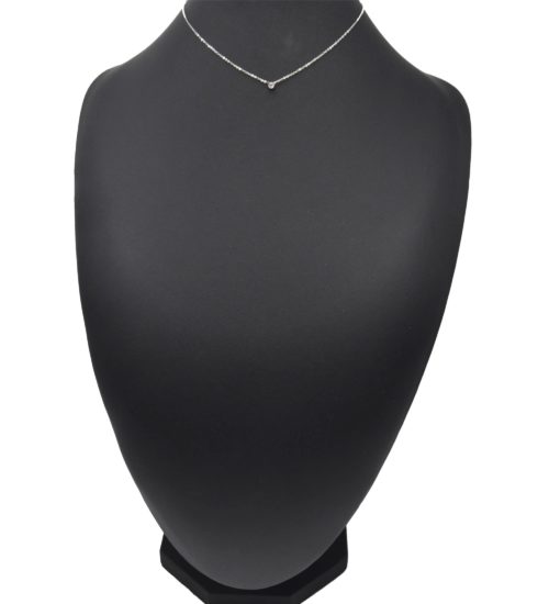 Collier-Fine-Chaine-Pendentif-Strass-Contour-Acier-Argente