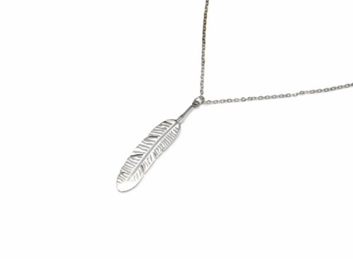 Collier-Fine-Chaine-Pendentif-Plume-Ethnique-Acier-Argente