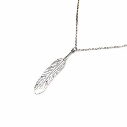 Collier-Fine-Chaine-Pendentif-Plume-Ethnique-Acier-Argente