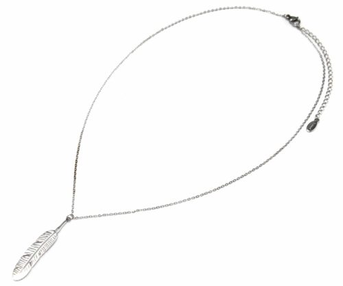 Collier-Fine-Chaine-Pendentif-Plume-Ethnique-Acier-Argente