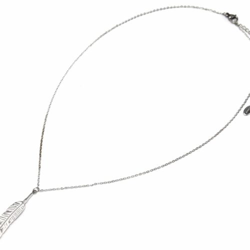 Collier-Fine-Chaine-Pendentif-Plume-Ethnique-Acier-Argente