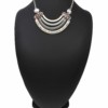 Collier-Plastron-Pendentif-Multi-Bandes-Email-Degrade-Gris-et-Motif-Fleuri-avec-Metal-Argente