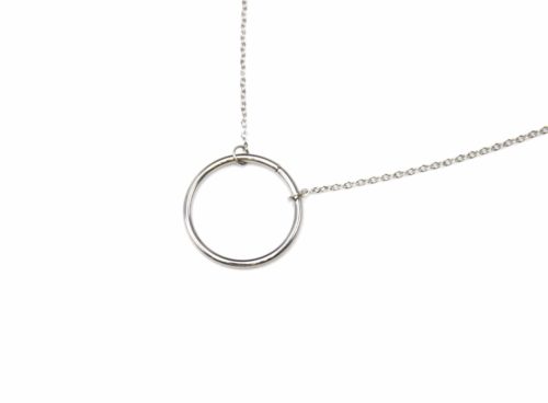 Collier-Fine-Chaine-Pendentif-Message-Cercle-Contour-Acier-Argente