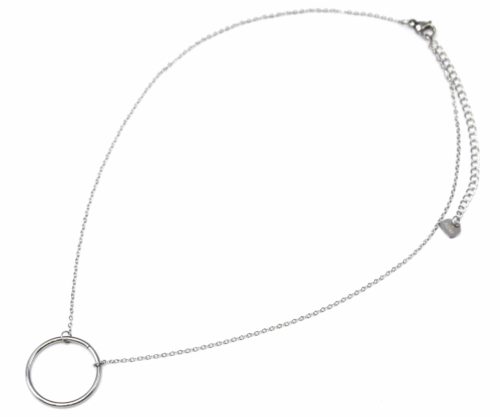 Collier-Fine-Chaine-Pendentif-Message-Cercle-Contour-Acier-Argente