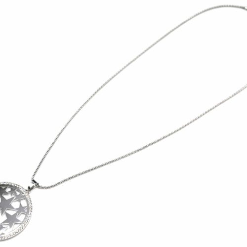 Sautoir-Collier-Pendentif-Cercle-Contour-Strass-avec-Multi-Etoiles-Metal-Argente