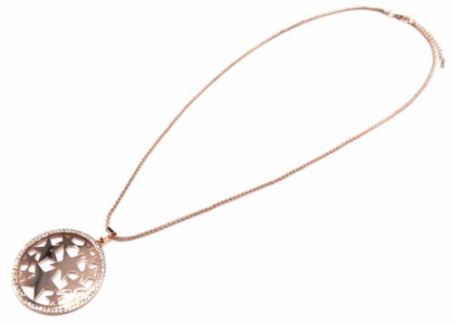 Sautoir-Collier-Pendentif-Cercle-Contour-Strass-avec-Multi-Etoiles-Metal-Or-Rose