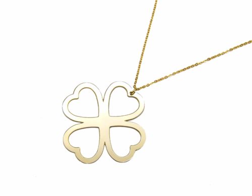 Sautoir-Collier-Fine-Chaine-Pendentif-Trefle-Chance-Contour-Acier-Dore