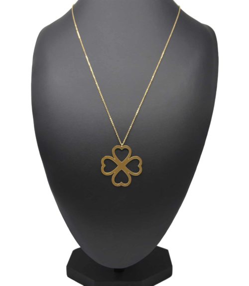 Sautoir-Collier-Fine-Chaine-Pendentif-Trefle-Chance-Contour-Acier-Dore