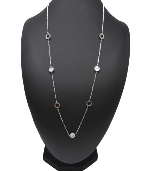 Sautoir-Collier-Fine-Chaine-avec-Cercles-Chiffres-Romains-Acier-Argente-et-Email-Bicolore