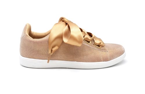 Baskets-Tennis-Sneakers-Toile-3D-Champagne-avec-Effet-Reflechissant-Lumiere-Ruban-Satin-et-Semelle-Blanche