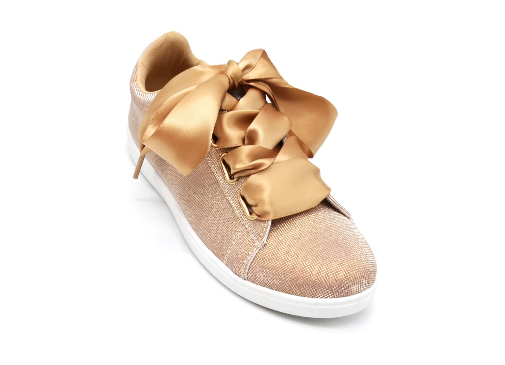 SHY54 Baskets Tennis Sneakers Champagne avec Effet R fl chissant 3D et Ruban Satin
