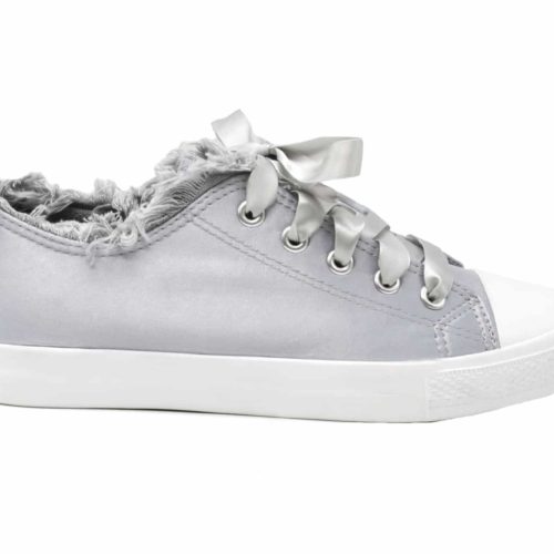 Sneakers-Tennis-sneakers-fabric-satine-grey-with-edge-effect-Jean-Denim-Dechiro-and-lace-ribbon
