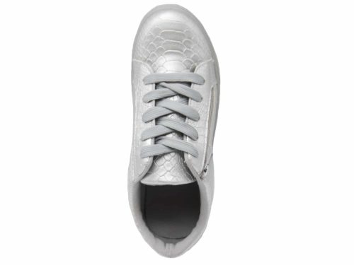 Baskets-Tennis-Sneakers-Simili-Cuir-Vernis-Argente-avec-Motif-Croco-Fermeture-Zip-et-Lacets