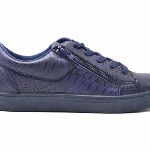 Sneakers-Tennis-sneakers-imitation-leather-varnish-blue-navy-with-Motif-croco-closure-zip-and-lace