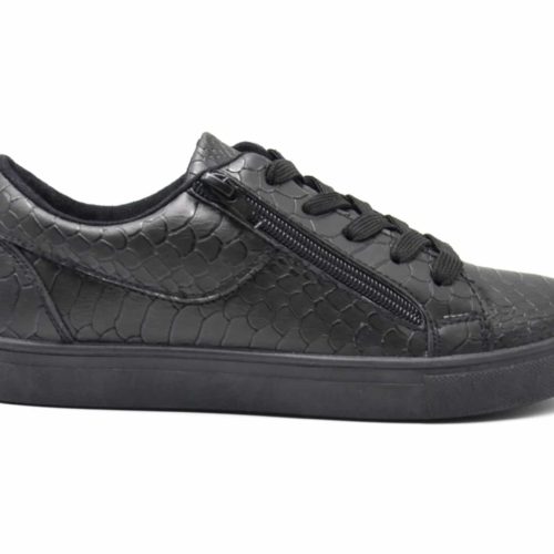 Sneakers-Tennis-sneakers-imitation-leather-varnish-black-with-Motif-croco-zipper-zip-and-lace