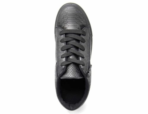 Baskets-Tennis-Sneakers-Simili-Cuir-Vernis-Noir-avec-Motif-Croco-Fermeture-Zip-et-Lacets