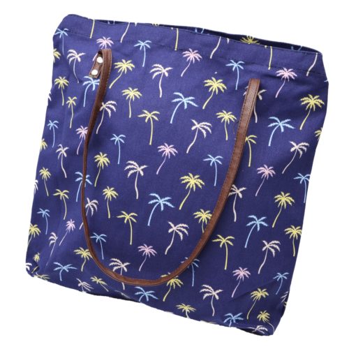 Tote-Bag-Sac-Fourre-Tout-Epaule-Tissu-Imprime-Palmiers-Bleu-Marine