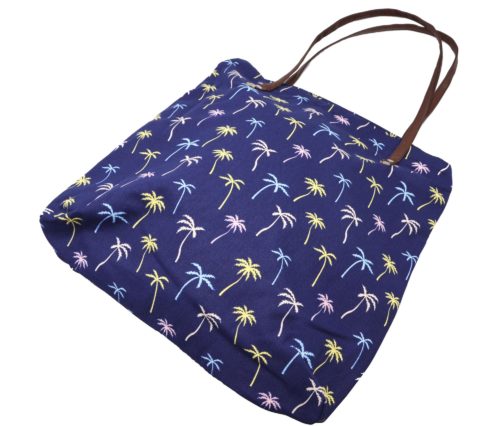 Tote-Bag-Sac-Fourre-Tout-Epaule-Tissu-Imprime-Palmiers-Bleu-Marine