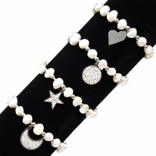 Bracelet-Elastique-Perles-dEau-Douce-et-Boules-avec-Charm-Acier-Argente