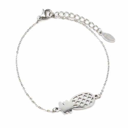 Bracelet-Fine-Chaine-avec-Charm-Ananas-Ajoure-Acier-Argente