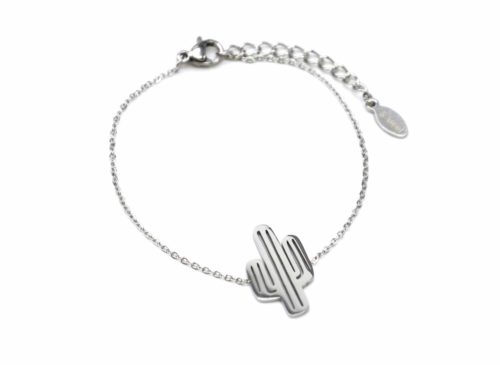 Bracelet-Fine-Chaine-avec-Charm-Cactus-Ajoure-Acier-Argente