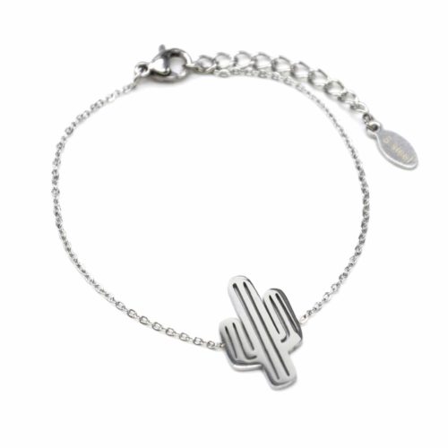 Bracelet-Fine-Chaine-avec-Charm-Cactus-Ajoure-Acier-Argente