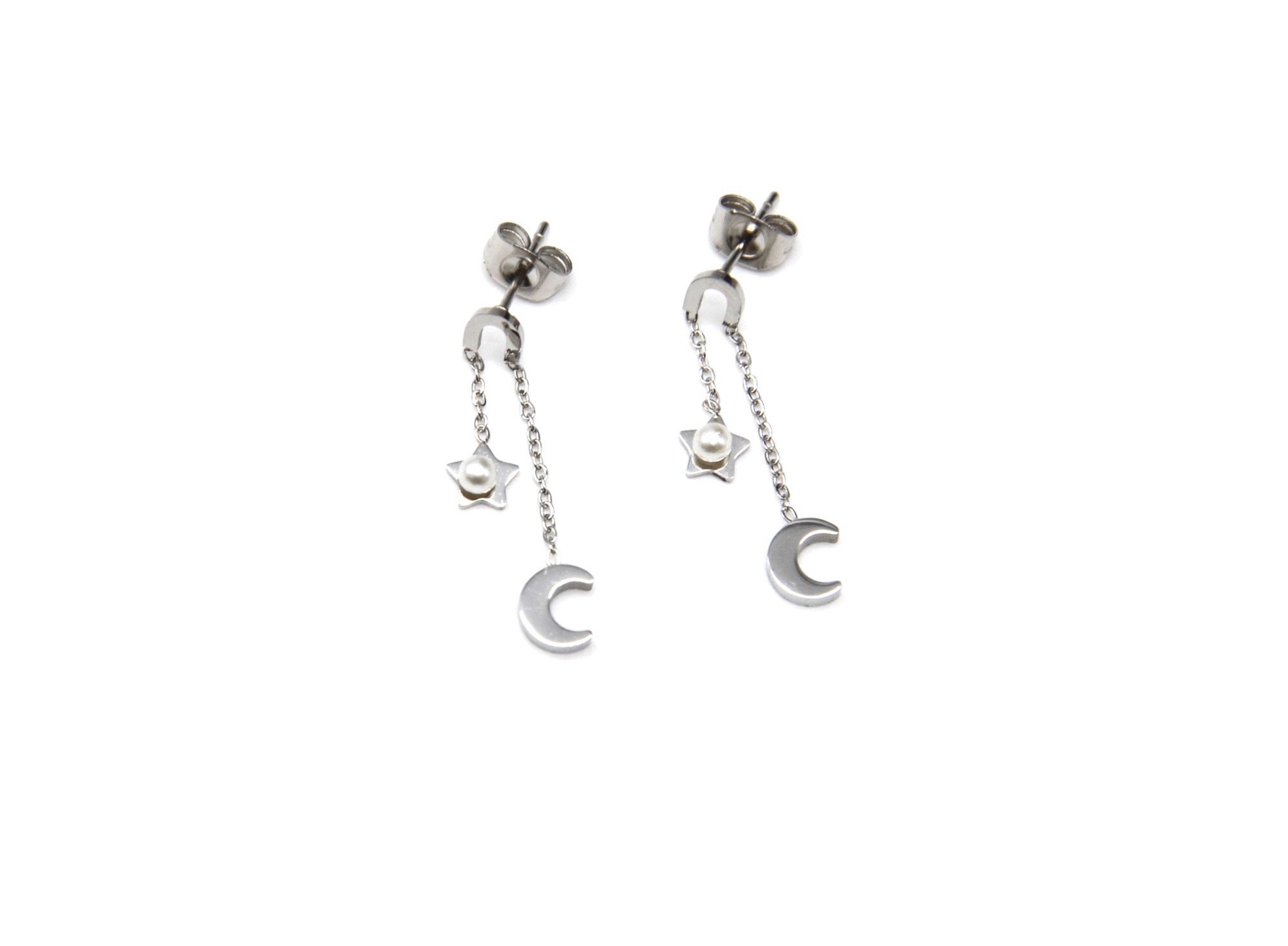 Boucles d'oreilles pendantes lune étoile doré - Boucles d'oreilles