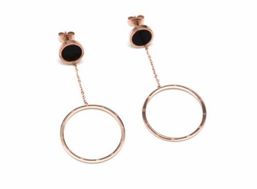 Boucles-dOreilles-Pendantes-avec-Cercle-Noir-et-Cercle-Creux-Acier-Or-Rose