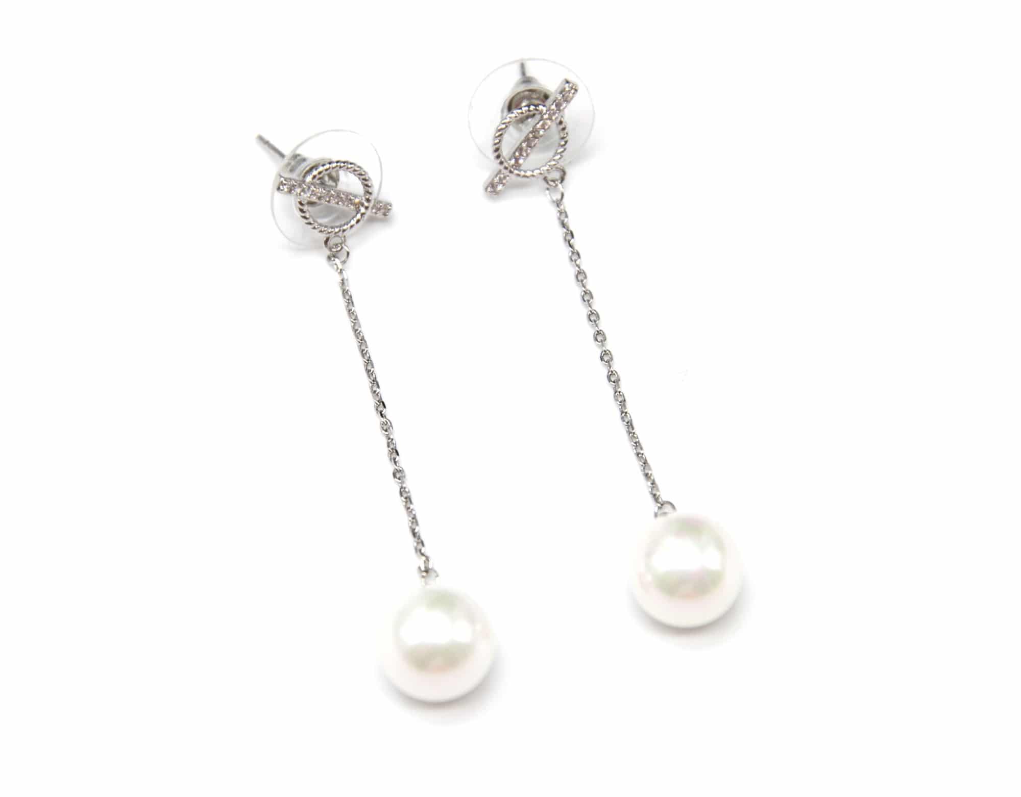 Boucles d'Oreilles Pendante avec Perle (Argent)